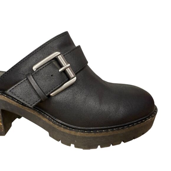 Crown Vintage Women’s 7 Janis Slip On Clogs Black Heeled Buckle Y2K Hipster - Picture 5 of 11